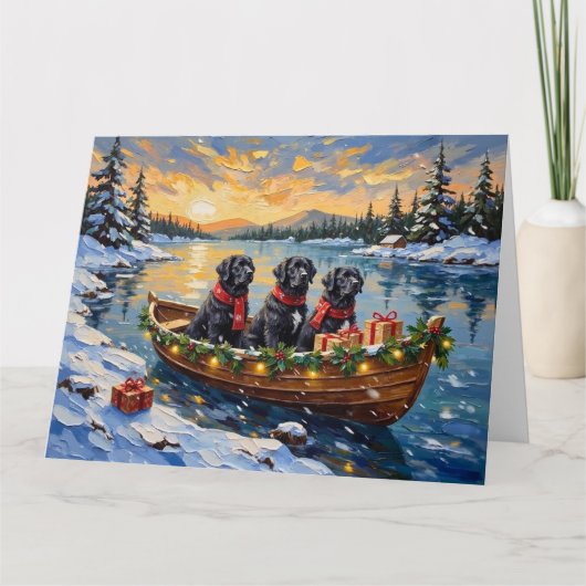 Newfoundland Dog Christmas Boat Holiday カード (正面)