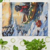 Newfoundland Dog Christmas Boat Holiday キッチンタオル (折り畳み)