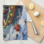 Newfoundland Dog Christmas Boat Holiday キッチンタオル (四つ折り)