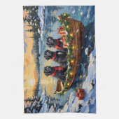 Newfoundland Dog Christmas Boat Holiday キッチンタオル (縦)