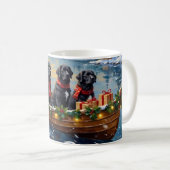 Newfoundland Dog Christmas Boat Holiday コーヒーマグカップ (正面右)