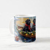Newfoundland Dog Christmas Boat Holiday コーヒーマグカップ (正面左)