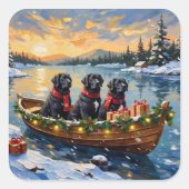 Newfoundland Dog Christmas Boat Holiday スクエアシール (正面)
