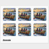 Newfoundland Dog Christmas Boat Holiday スクエアシール (シート)