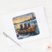 Newfoundland Dog Christmas Boat Holiday スクエアシール (封筒)
