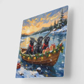 Newfoundland Dog Christmas Boat Holiday スクエア壁時計 (傾斜)