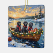 Newfoundland Dog Christmas Boat Holiday セラミックオーナメント (左)
