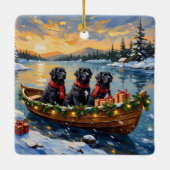 Newfoundland Dog Christmas Boat Holiday セラミックオーナメント (裏面)