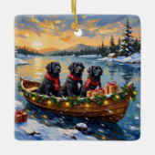 Newfoundland Dog Christmas Boat Holiday セラミックオーナメント (正面)