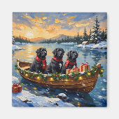 Newfoundland Dog Christmas Boat Holiday マグネット (正面)