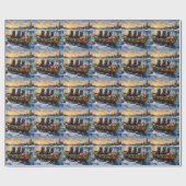 Newfoundland Dog Christmas Boat Holiday ラッピングペーパー (フラット)