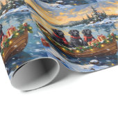 Newfoundland Dog Christmas Boat Holiday ラッピングペーパー (ロールコーナー)