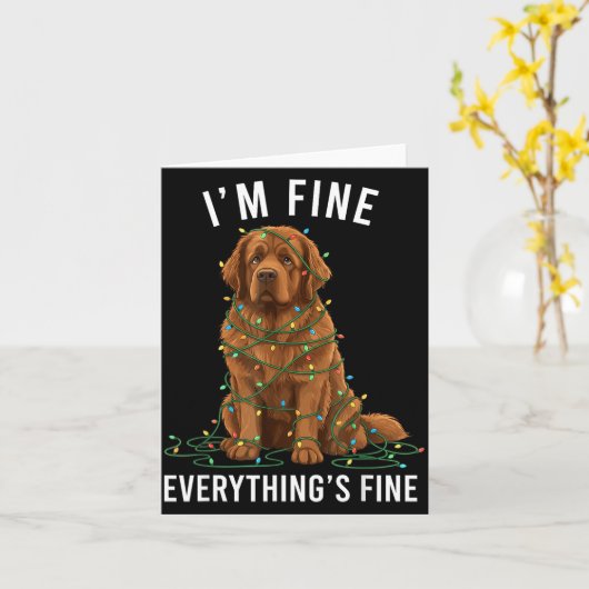 Newfoundland Dog Christmas I'm Fine Everything Is  カード (黄色い花)