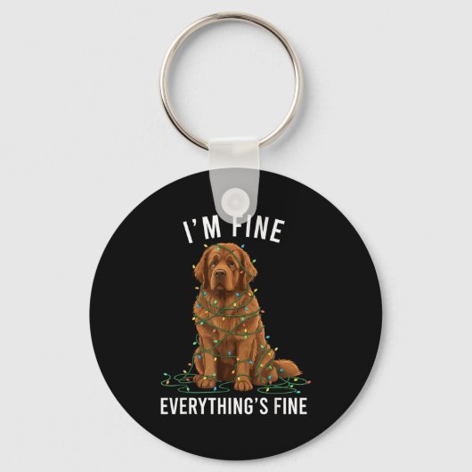Newfoundland Dog Christmas I'm Fine Everything Is キーホルダー (正面)