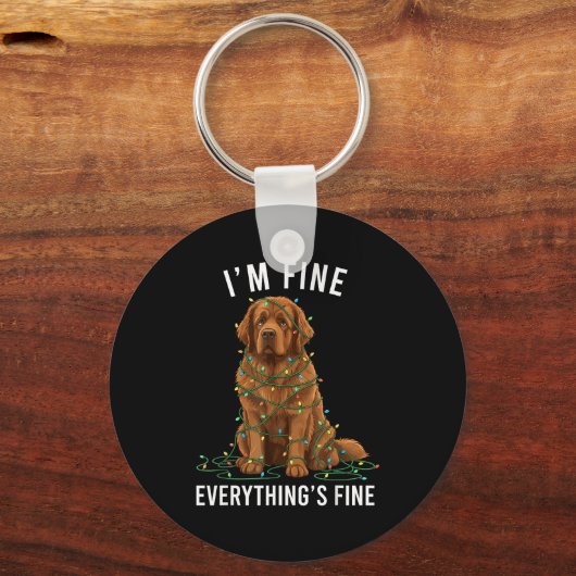 Newfoundland Dog Christmas I'm Fine Everything Is  キーホルダー (正面)