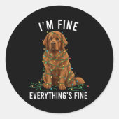 Newfoundland Dog Christmas I'm Fine Everything Is  ラウンドシール (正面)