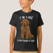 Newfoundland Dog Christmas I'm Fine Everything Is  Tシャツ (正面)