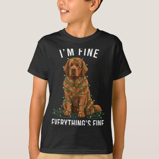 Newfoundland Dog Christmas I'm Fine Everything Is  Tシャツ (正面)