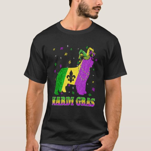 Newfoundland Dog Mardi Gras Carnival Jester Beads Tシャツ (正面)