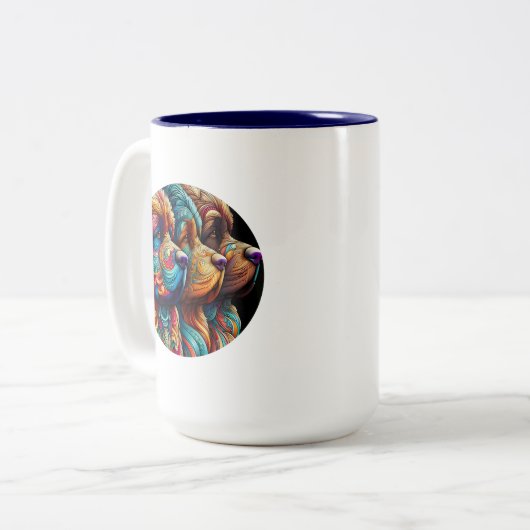 Newfoundland Dog Muggs for Home and Travel 3頭 ツートーンマグカップ (正面左)