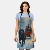 Newfoundland Dog Snowy Sleigh Ride Christmas エプロン (着用した状態)