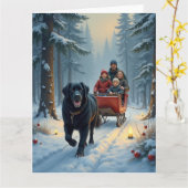 Newfoundland Dog Snowy Sleigh Ride Christmas カード (黄色い花)