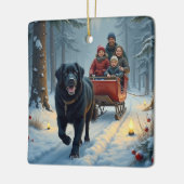 Newfoundland Dog Snowy Sleigh Ride Christmas セラミックオーナメント (左)