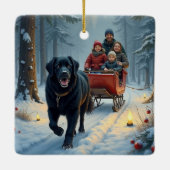 Newfoundland Dog Snowy Sleigh Ride Christmas セラミックオーナメント (裏面)