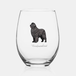 Newfoundland Dog Stemless Wine Glass ステムなしワイングラス