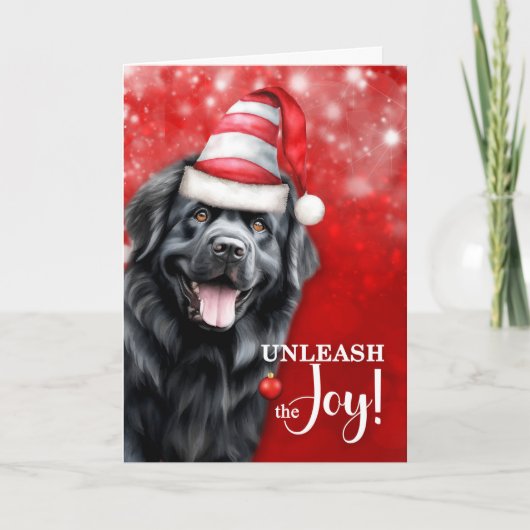 Newfoundland Dog Unleash the Joy Christmas シーズンカード (正面)