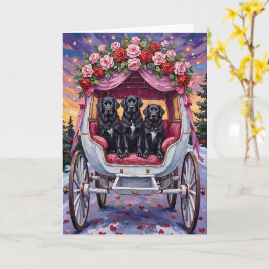 Newfoundland Dog Valentine's Day カード (黄色い花)