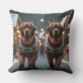 Newfoundland Dogs Christmas Snow Holiday クッション (正面)