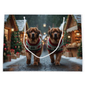 Newfoundland Dogs Christmas Snow Holiday ラージペーパーバッグ (正面)