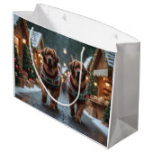 Newfoundland Dogs Christmas Snow Holiday ラージペーパーバッグ (裏面アングル)