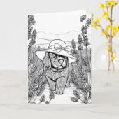 Newfoundland Puppy Dog in a Lavender Flower Field カード (黄色い花)