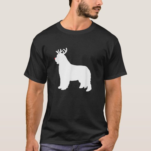 Newfoundland Reindeer Christmas Dog  Tシャツ (正面)