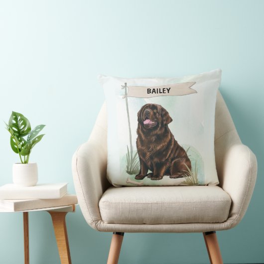 Newfoundland Watercolor Personalized Dog クッション (椅子)