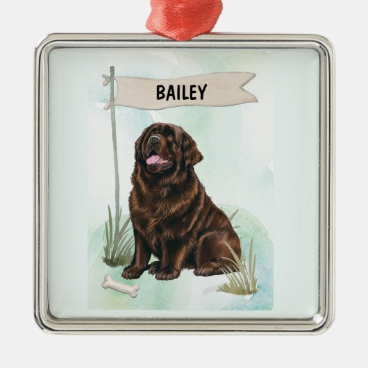 Newfoundland Watercolor Personalized Dog メタルオーナメント (正面)