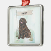 Newfoundland Watercolor Personalized Dog メタルオーナメント (左)