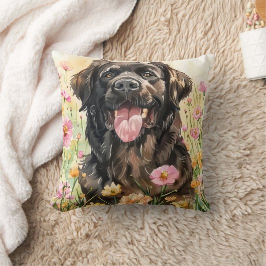 Newfoundland Watercolor Throw Pillow クッション (ブランケット)