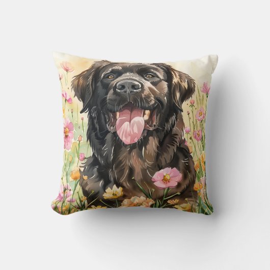 Newfoundland Watercolor Throw Pillow  クッション (正面)