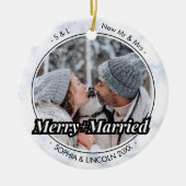 Newleywedsタイプライターメリーと写真結婚したクリスマス セラミックオーナメント (正面)