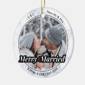 Newleywedsタイプライターメリーと写真結婚したクリスマス セラミックオーナメント (左)
