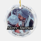 Newleywedsタイプライターメリーと写真結婚したクリスマス セラミックオーナメント (裏面)