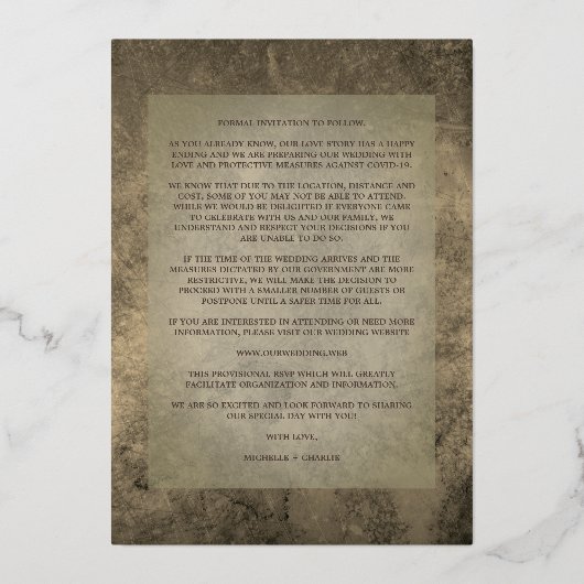 Newly Engaged Wedding Modern Grunge Romantic Photo 箔招待状 (裏面)