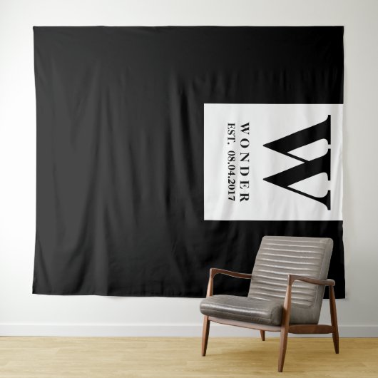 Newly Wed Monogram black Wedding backdrop タペストリー (インサイチュ(横))