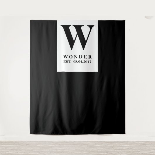 Newly Wed Monogram black Wedding backdrop タペストリー (正面)
