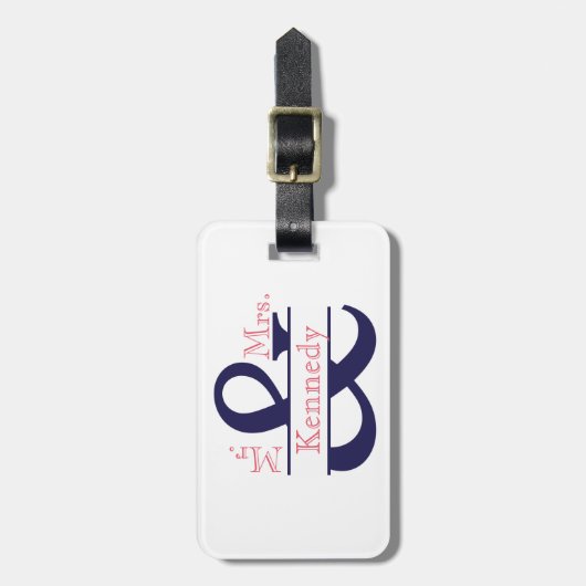 newly Weds Monogramパーソナライズな氏および夫人 ラゲッジタグ (正面縦)