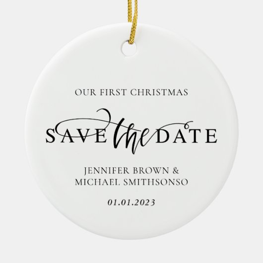 Newly Weds Photo First Christmas Save the Date セラミックオーナメント (正面)