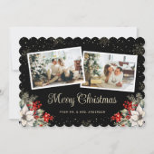 Newlywed 2 Photo Botanical Black Merry Christmas シーズンカード (正面)